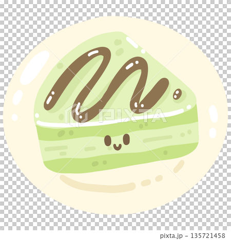 Cute Matcha Cake Slice Illustration 135721458