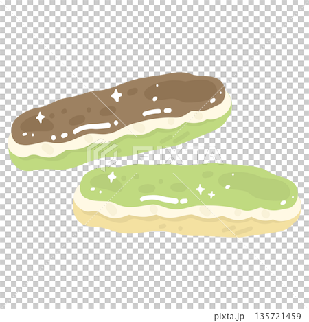 Eclair With Chocolate and Matcha topping Illustration 135721459