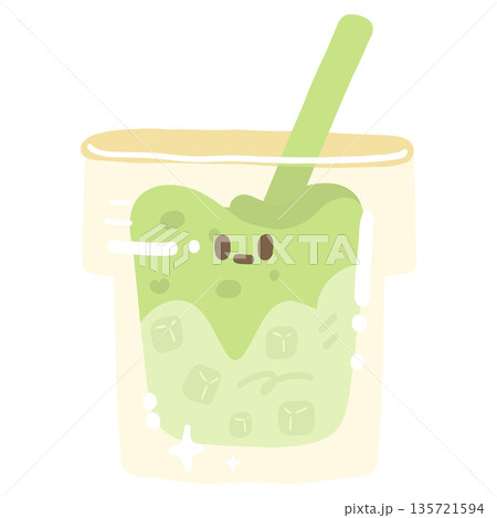 Cute Iced Matcha Drink Illustration Cute Iced Matcha Drink Illustration 135721594