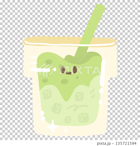 Cute Iced Matcha Drink Illustration 135721594