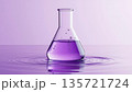 3D render of laboratory-style water meniscus in beaker, physics and chemistry concept, mauve color tone 135721724