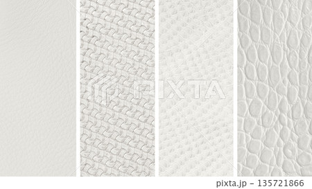 Color of the Year 2026 Cloud Dancer collage. Minimalist collage, white, soft ivory surface textures leather. Collection of embossed, quilted leather, natural trendy background for design. Copy space Color of the Year 2026 Cloud Dancer collage. Minimalist collage, white, soft ivory surface textures leather. Collection of embossed, quilted leather, natural trendy background for design. Copy space 135721866