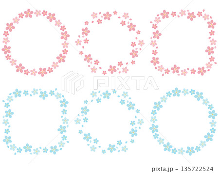 かわいい桜のフレーム6種セット　ピンク＆ブルー 135722524