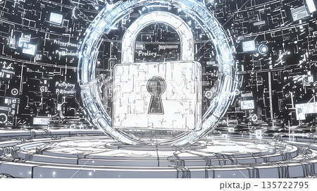 プライバシー・ポリシーやセキュリティー・ポリシーを表す堅牢な門と門番のイメージ