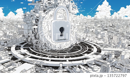 プライバシー・ポリシーやセキュリティー・ポリシーを表す堅牢な門と門番のイメージ