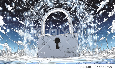 プライバシー・ポリシーやセキュリティー・ポリシーを表す堅牢な門と門番のイメージ