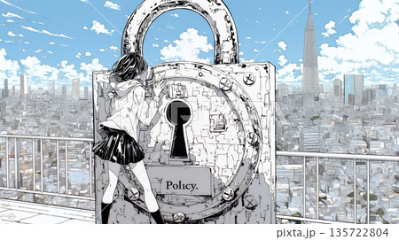 プライバシー・ポリシーやセキュリティー・ポリシーを表す堅牢な門と門番のイメージ