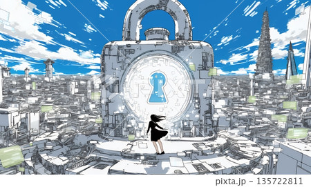 プライバシー・ポリシーやセキュリティー・ポリシーを表す堅牢な門と門番のイメージ