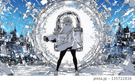 プライバシー・ポリシーやセキュリティー・ポリシーを表す堅牢な門と門番のイメージ