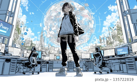 プライバシー・ポリシーやセキュリティー・ポリシーを表す堅牢な門と門番のイメージ