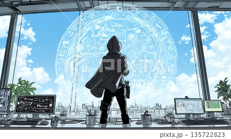 プライバシー・ポリシーやセキュリティー・ポリシーを表す堅牢な門と門番のイメージ