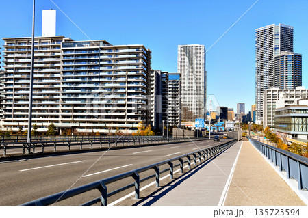 豊洲大橋より【月島警察署前】交差点方面を望む(東京都中央区)【2026.1】 135723594