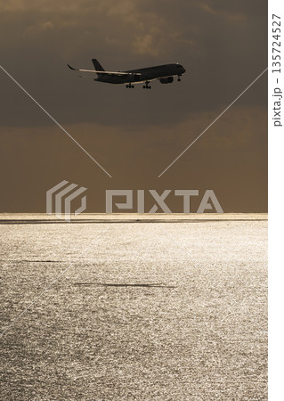 夕方の海とA350 135724527