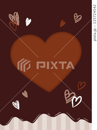 チョコレートとハートのバレンタイン背景フレームイラスト　茶色　縦 135724542