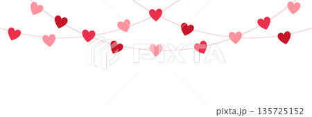 Paper pink heart string. Valentine day garland. Love background. Wedding banner. Happy Holiday decoration. Birthday party bg. Hanging confetti. 8 March card. Vector illustration Paper pink heart string. Valentine day garland. Love background. Wedding banner. Happy Holiday decoration. Birthday party bg. Hanging confetti. 8 March card. Vector illustration 135725152