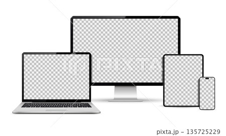 Empty screen computer, laptop, tablet, smartphone mockup. Set technology devices. 135725229