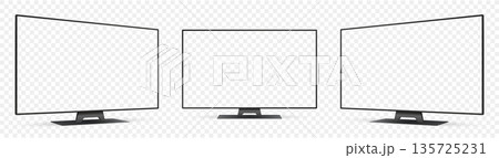 Realistic tv screen mockup. Television display on three sides with transparent screen. 135725231