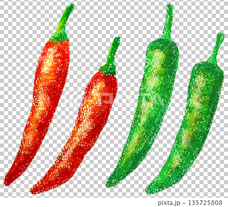 紅辣椒和綠辣椒油畫棒插圖套裝 135725808