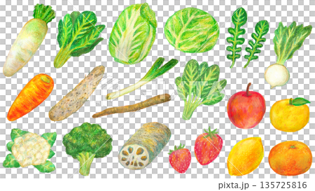 冬季食物插畫套裝，油畫棒繪畫 135725816