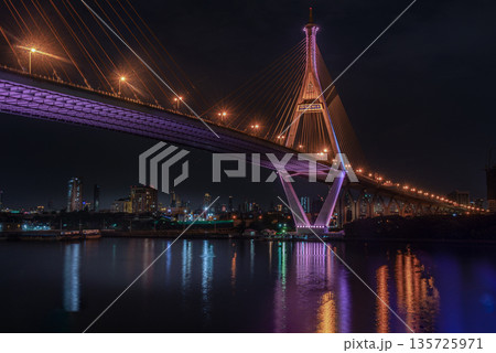 Night Scene Bhumibol Bridge, Bangkok, Thailand 135725971