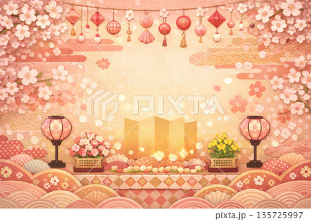 ひなまつり　背景素材　桃の節句　イラスト 135725997