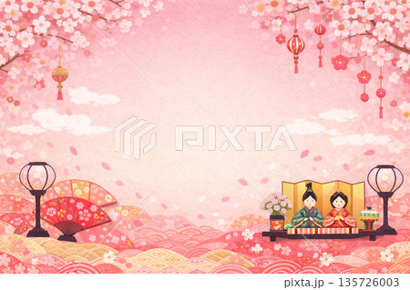 ひなまつり　背景素材　桃の節句　イラスト 135726003