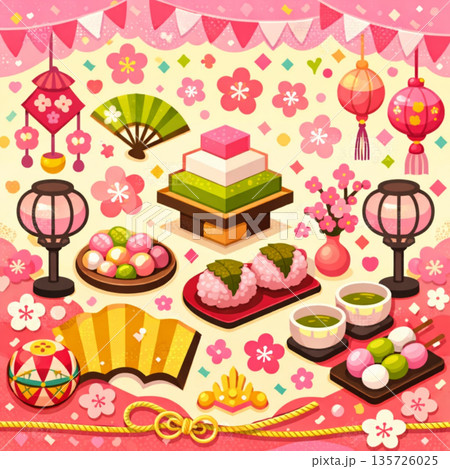 ひなまつり　背景素材　桃の節句　イラスト 135726025