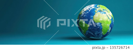 A globe shows Earths continents and oceans on a smooth background, symbolizing geography and exploration 135726714