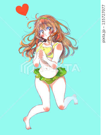 ロングヘアの恋する女の子　水着 135727077