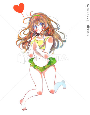 ロングヘアの恋する女の子　水着 135727079
