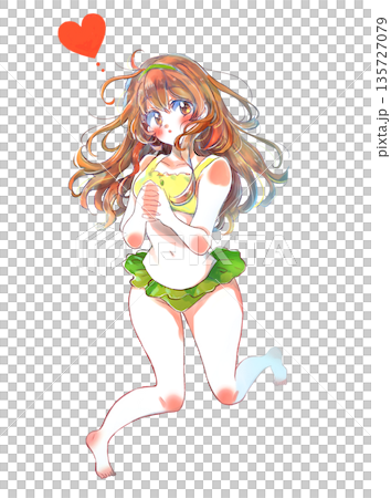 ロングヘアの恋する女の子　水着 135727079
