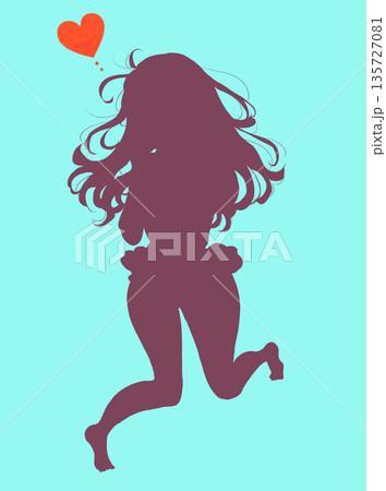 ロングヘアの恋する女の子 水着 シルエット ロングヘアの恋する女の子 水着 シルエット 135727081