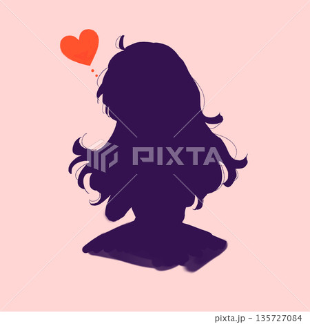 ロングヘアの恋する女の子 シルエット ロングヘアの恋する女の子 シルエット 135727084