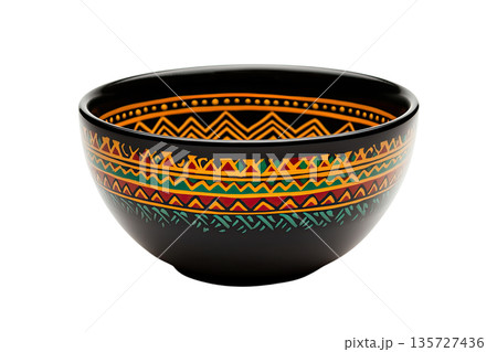 Vibrant decorative bowl featuring intricate patterns of colors and designs, perfect for enhancing any dining or decor setting. 135727436