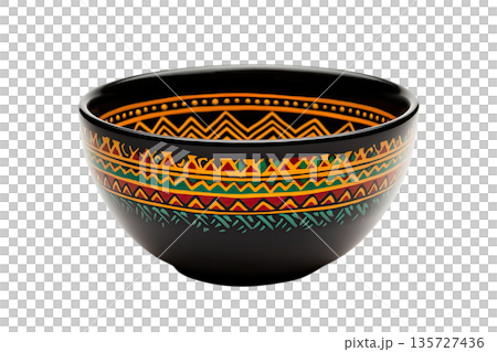 Vibrant decorative bowl featuring intricate patterns of colors and designs, perfect for enhancing any dining or decor setting. 135727436