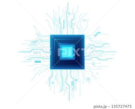 High-tech circuit chip with glowing core on transparent background. High-tech circuit chip with glowing core on transparent background. 135727473