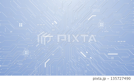 White tech background with abstract circuit board pattern  135727490