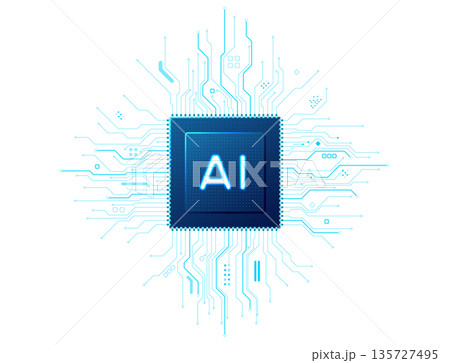 Futuristic processor with luminous central AI symbol Futuristic processor with luminous central AI symbol 135727495