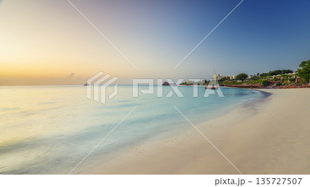 Panorama of beautiful Kendwa beach in Zanzibar at sunset 135727507