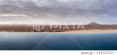 Panorama of Chaves beach with blue ocean luxury resort and desert 135727517