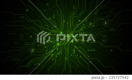 Green circuit board background with intricate tech patterns Green circuit board background with intricate tech patterns 135727542