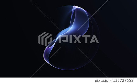 Minimalistic blue and purple abstract orb with smooth flowing light waves and soft glow, clean futuristic digital energy background. 135727552
