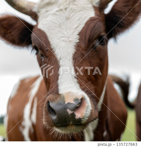 Pet cow on farm in countryside. Pet cow on farm in countryside. 135727663