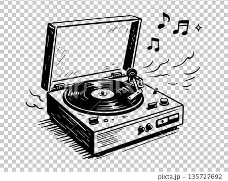 Illustration of a record player playing a record 135727692