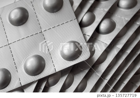 Close-up of pharmaceutical aluminum blister packs 135727719