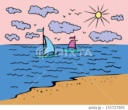 Vector illustration of a boats in the sea 135727905