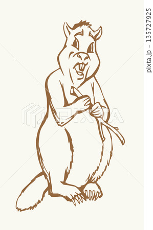 Vector illustration of a beaver with a stick. Vector illustration of a beaver with a stick. 135727925