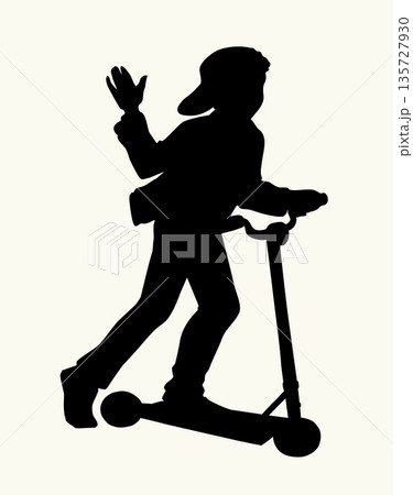 Vector drawing. A boy riding a scooter Vector drawing. A boy riding a scooter 135727930