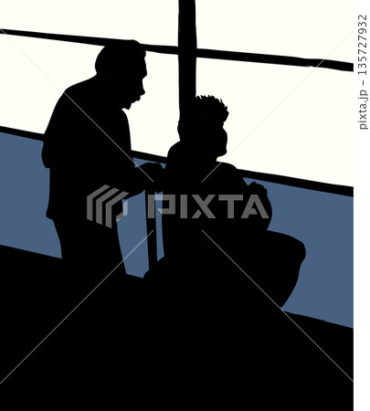Vector drawing. Boy sitting in the bus 135727932