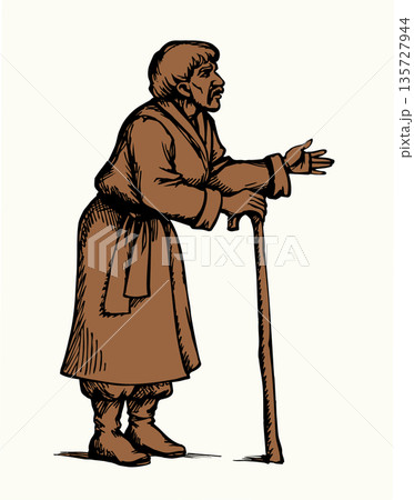 Vector drawing. Old man with cane Vector drawing. Old man with cane 135727944